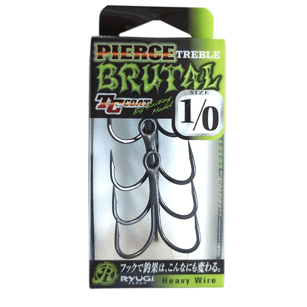 RYUGI PIERCE TREBLE BRUTAL #1/0 (4 pcs/pack) TC BLACK fishing terminal tackle