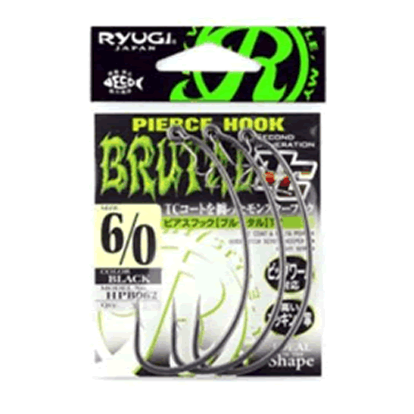 RYUGI PIERCE HOOK BRUTAL TC #6/0 (3 pcs/pack) TC BLACK fishing terminal tackle