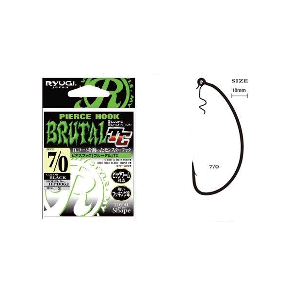 RYUGI PIERCE HOOK BRUTAL TC #7/0 (3 pcs/pack) TC BLACK fishing terminal tackle