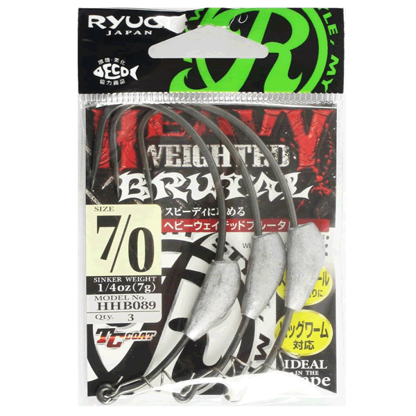 RYUGI HEAVY WEIGHTED BRUTAL #7/0 : 1/4oz (7.0g) (3 pcs/pack) TC BLACK fishing terminal tackle
