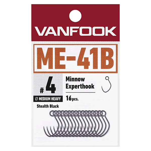 VANFOOK ME-41B MINNOW EXPERTHOOK MEDIUM HEAVY WIRE #8 (16 pcs/pack ) STEALTH BLACK