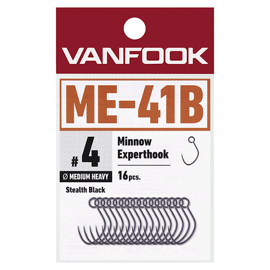 VANFOOK ME-41B MINNOW EXPERTHOOK MEDIUM HEAVY WIRE #6 (16 pcs/pack ) STEALTH BLACK