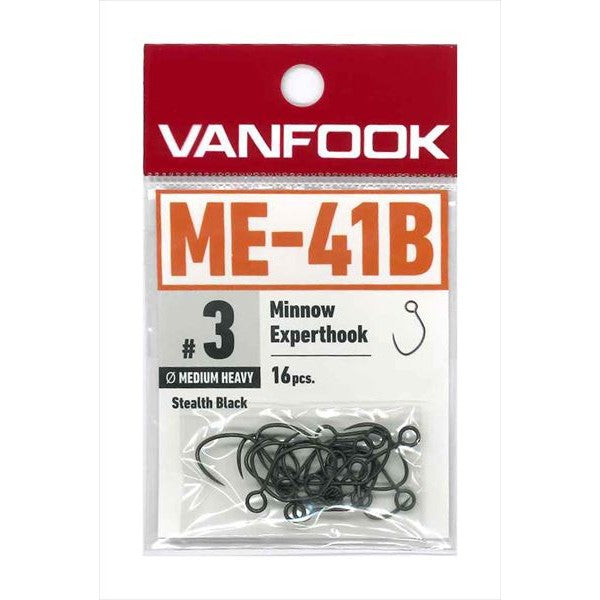 VANFOOK ME-41B MINNOW EXPERTHOOK MIDIUM HEAVY WIRE #3 (16 pcs/pack) STEALTH BLACK