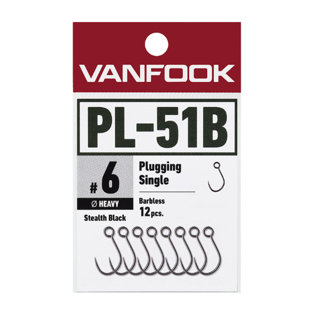 VANFOOK PL-51B PLUGGING S HEAVY BARBLESS #6 (12 pcs/pack) STEALTH BLACK fishing terminal tackle