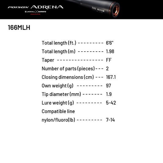 SHIMANO 24 POISON ADRENA 166MLH (1 pce-Grip Joint, Casting)