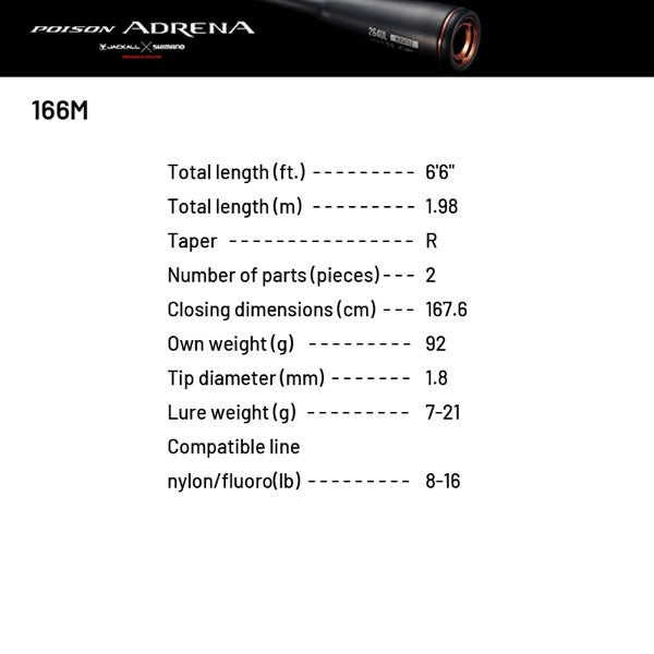 SHIMANO 24 POISON ADRENA 166M (1 pce-Grip Joint, Casting)
