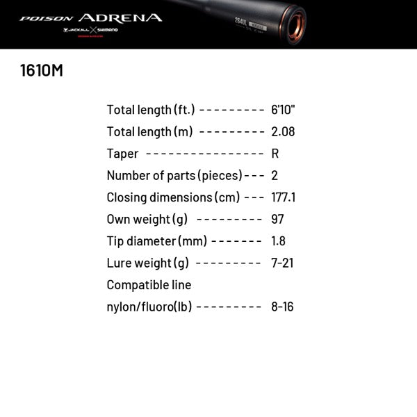 SHIMANO 24 POISON ADRENA 1610M (1 pce-Grip Joint, Casting)