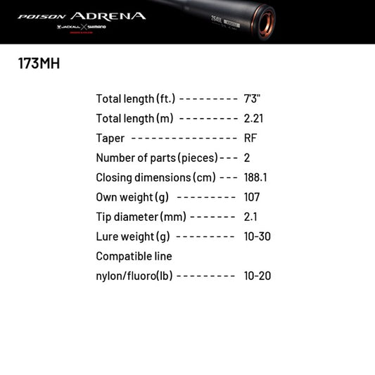 SHIMANO 24 POISON ADRENA 173MH (1 pce-Grip Joint, Casting)