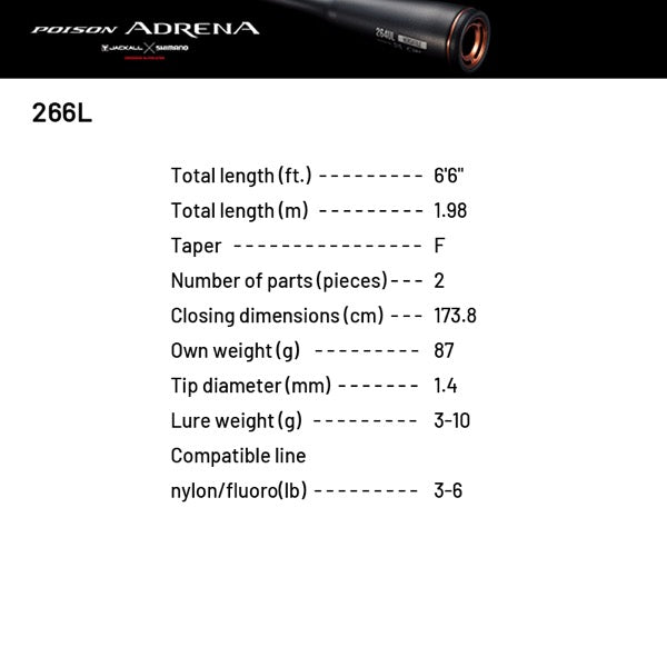 SHIMANO 24 POISON ADRENA 266L (1 pce-Grip Joint, Spinning)