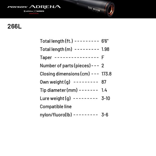 SHIMANO 24 POISON ADRENA 266L (1 pce-Grip Joint, Spinning)