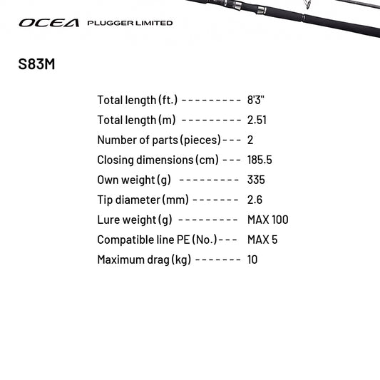 SHIMANO OCEA PLUGGER LIMITED S83M (1 pce-Grip Joint, Spinning)