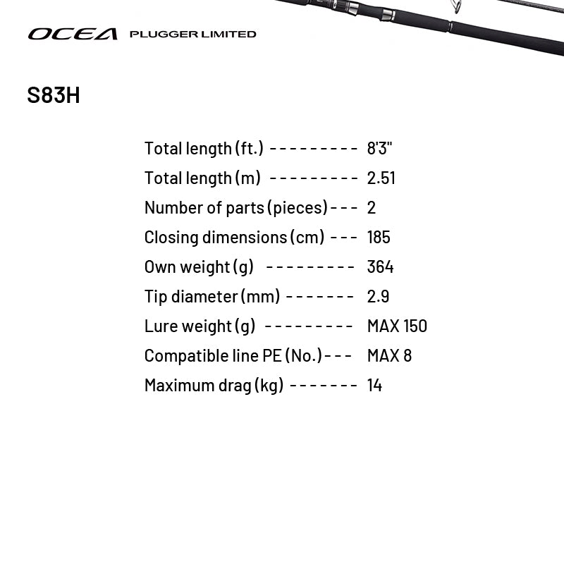 SHIMANO OCEA PLUGGER LIMITED S83H (1 pce-Grip Joint, Spinning)