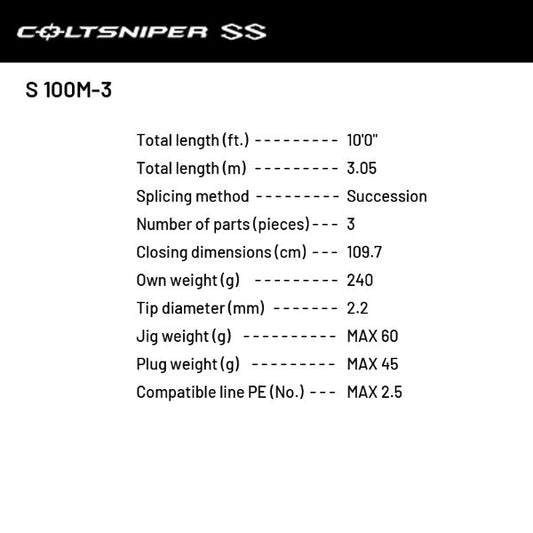 SHIMANO 24 COLTSNIPER SS S 100M-3 (3 pieces, Spinning)