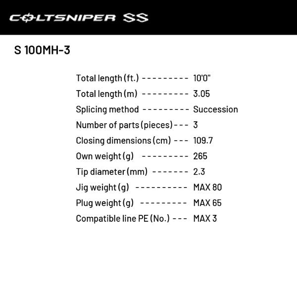 SHIMANO 24 COLTSNIPER SS S 100MH-3 (3 pieces, Spinning)