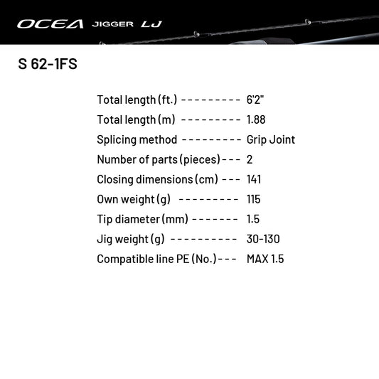 SHIMANO 24 OCEA JIGGER LJ S 62-1FS (1 pce-Grip Joint, Spinning)