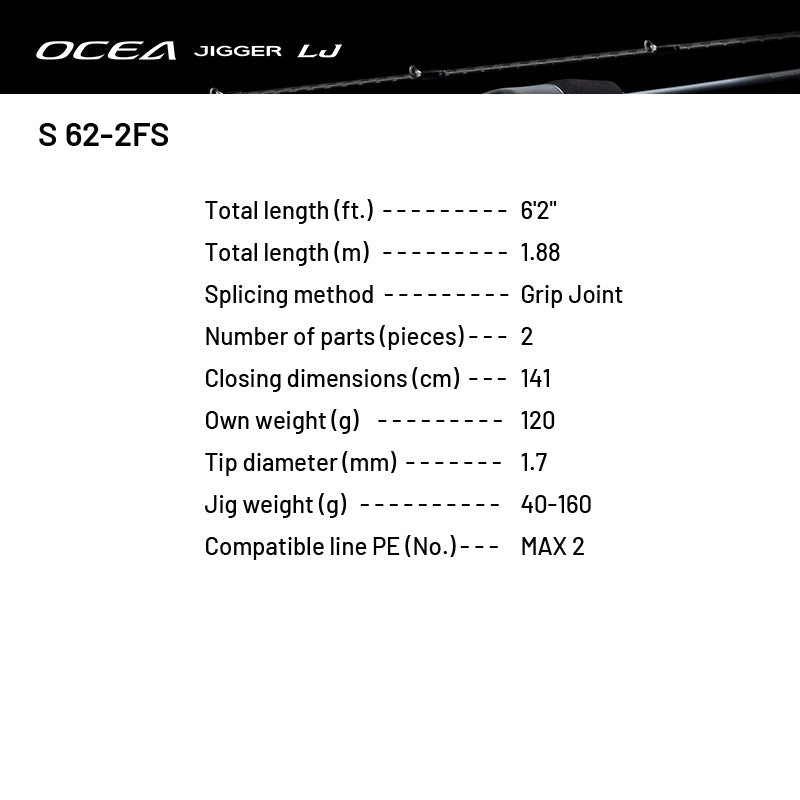 SHIMANO 24 OCEA JIGGER LJ S 62-2FS (1 pce-Grip Joint, Spinning)