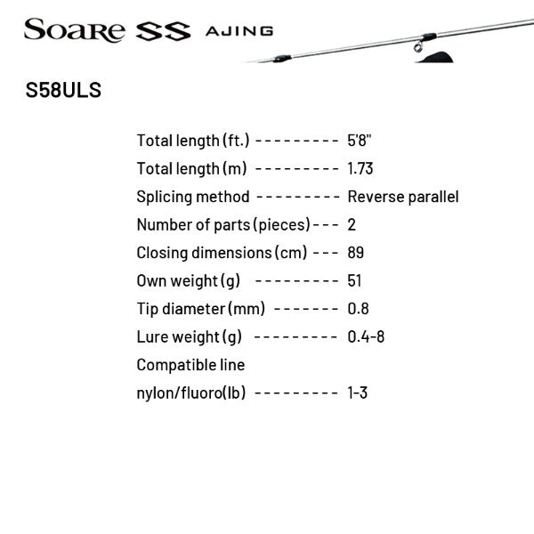SHIMANO 22 Soare SS AJING S58ULS (2 pieces, Spinning)