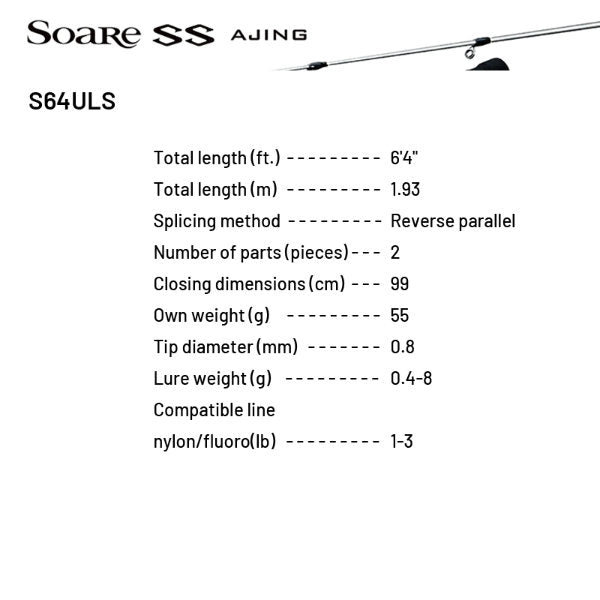 SHIMANO 22 Soare SS AJING S64ULS (2 pieces, Spinning)
