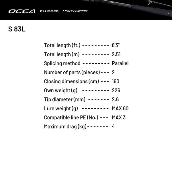 SHIMANO 24 OCEA PLUGGER LIGHT CONCEPT S 83L (2 pieces, Spinning)