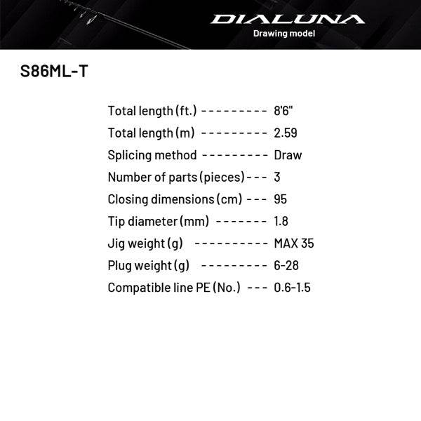 SHIMANO 24 DIALUNA [TELESCOPIC] S86ML-T (3 pcs - Telescopic, Spinning) - Britannic Trade