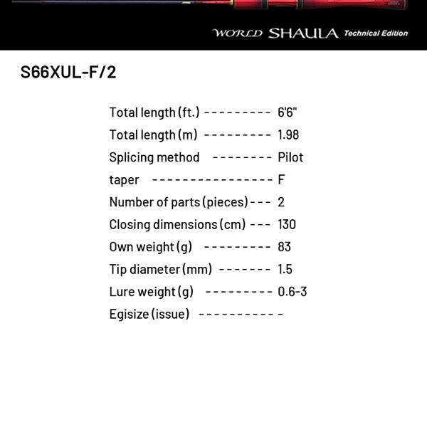 SHIMANO 24 WORLD SHAULA TECHNICAL EDITION S66XUL-F/2 (2 pieces, Spinning) - Britannic Trade