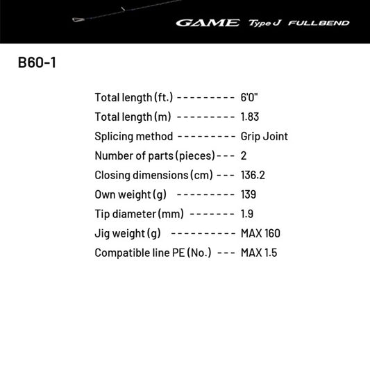 SHIMANO 24 GAME TYPE J FULLBEND B60-1 (1 pce + Grip Joint, Casting)