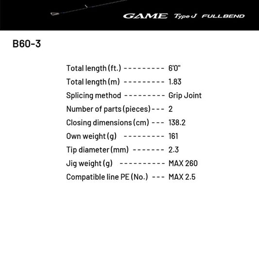 SHIMANO 24 GAME TYPE J FULLBEND B60-3 (1 pce + Grip Joint, Casting)