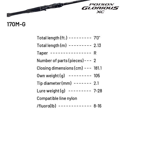 SHIMANO 19 POISON GLORIOUS XC 170M-G (1 pce-Grip Joint, Casting)