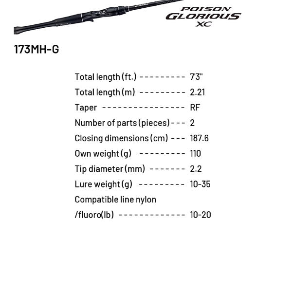 SHIMANO 19 POISON GLORIOUS XC 173MH-G (1 pce-Grip Joint, Casting)