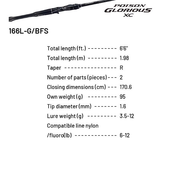 SHIMANO 19 POISON GLORIOUS XC 166L-G/BFS (1 pce-Grip Joint, Casting)